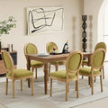 Linen Upholstered Dining Chairs Set of 6 French Country Oval Fabric Back Kitchen Side Chair with Wood Legs for Dining Room, Kitchen, Restaurant(Olive Green-Fabric)
