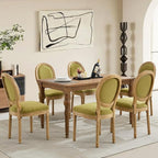 Linen Upholstered Dining Chairs Set of 6 French Country Oval Fabric Back Kitchen Side Chair with Wood Legs for Dining Room, Kitchen, Restaurant(Olive Green-Fabric)