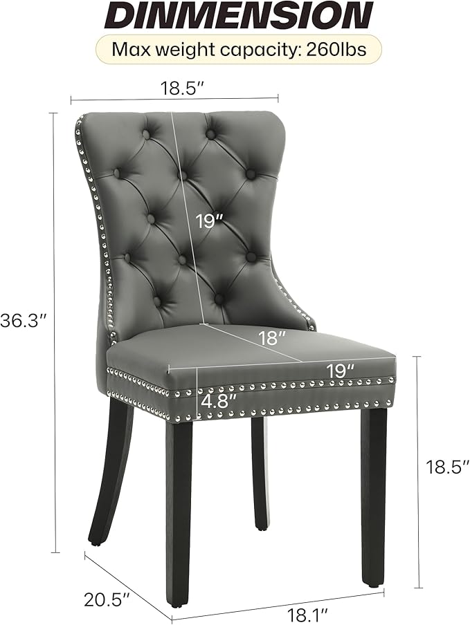 KCC Faux Leather Dining Chairs Set of 6, Upholstered High-end Tufted Dining R...