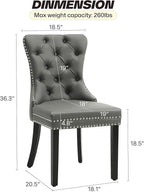 KCC Faux Leather Dining Chairs Set of 4, Upholstered High-end Tufted Dining Room Chair with Nailhead Back Ring Pull Trim Solid Wood Legs, Contemporary Nikki Collection Modern Style for Kitchen, Gray