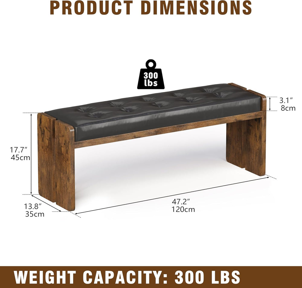 Upholstered Dining Room Bench, Ottoman Bench with PU Leather Padded Seat, Bed...