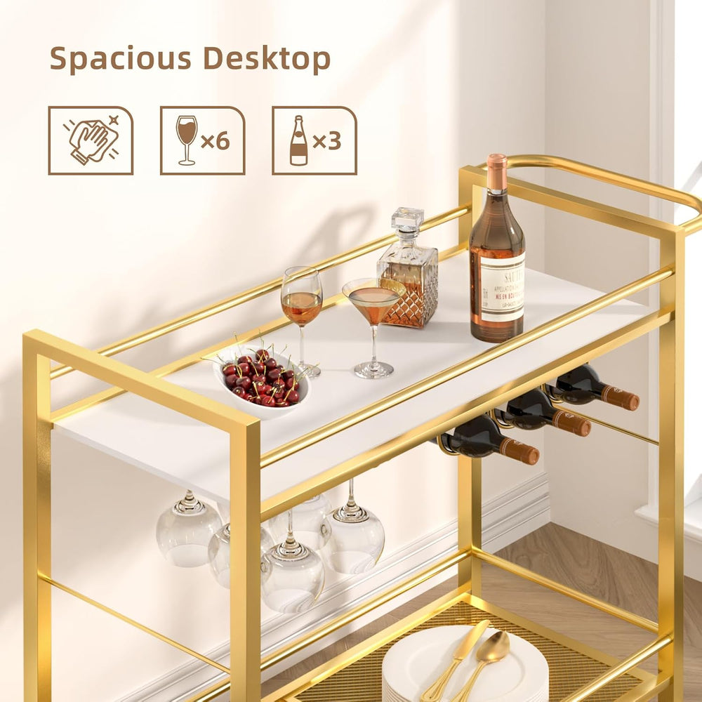 Joaxswe Bar Cart w/Wheels,2 Tier Home Bar Serving Cart,Flowing Gold