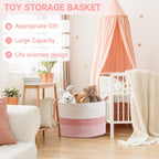 CLHMILY&Z Round Cotton Rope Storage Basket - 22x14.2 Inches - Cute Nursery Bin, Baby Toy Organizer, Pink Organizer for Home Decor, Multi-Purpose Home Tidy Solution