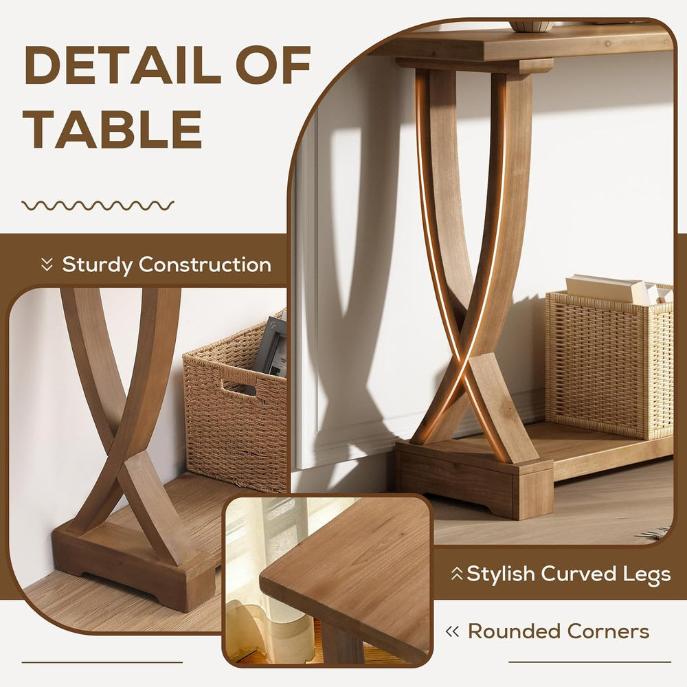 HOKYHOKY 63" Long Solid Wood Console Table, Narrow Behind Couch Sofa Tab...