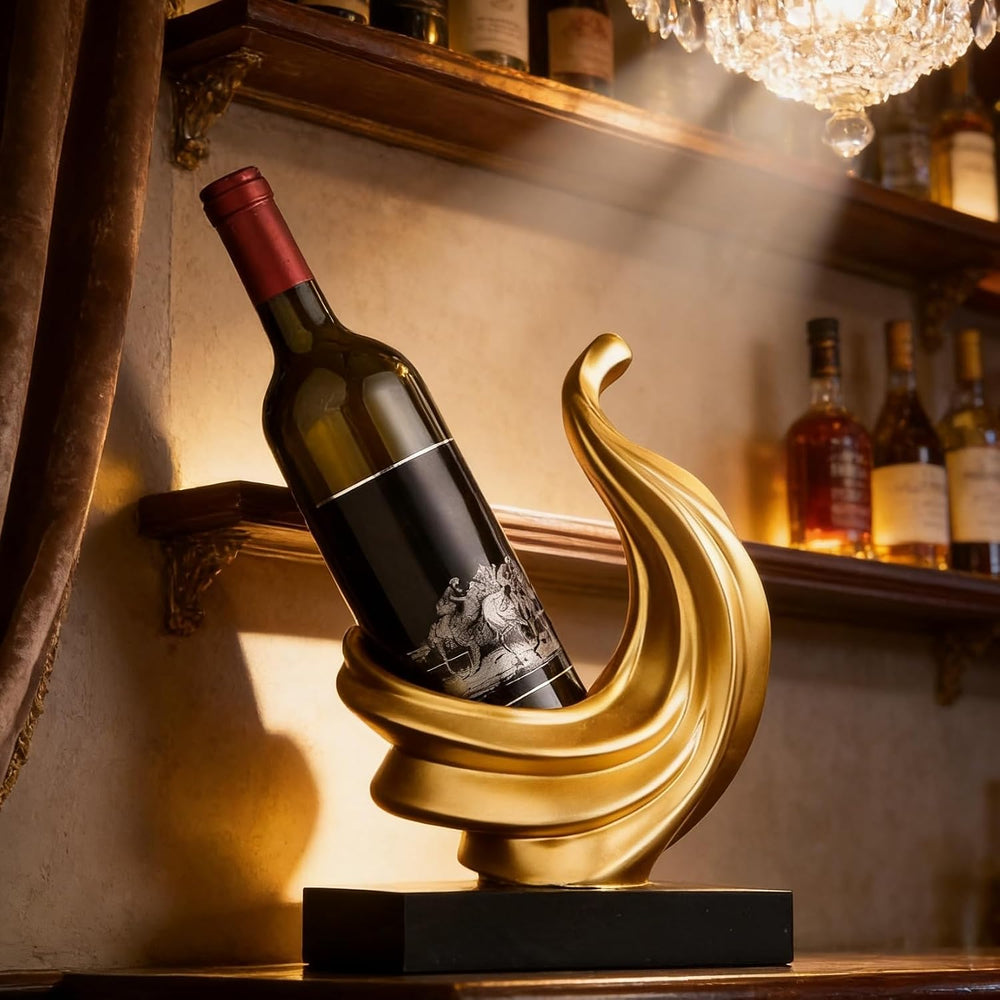 AWNR Gold Abstract Single Wine Liquor Bottle Holder Gifts, Display Shelf | El...
