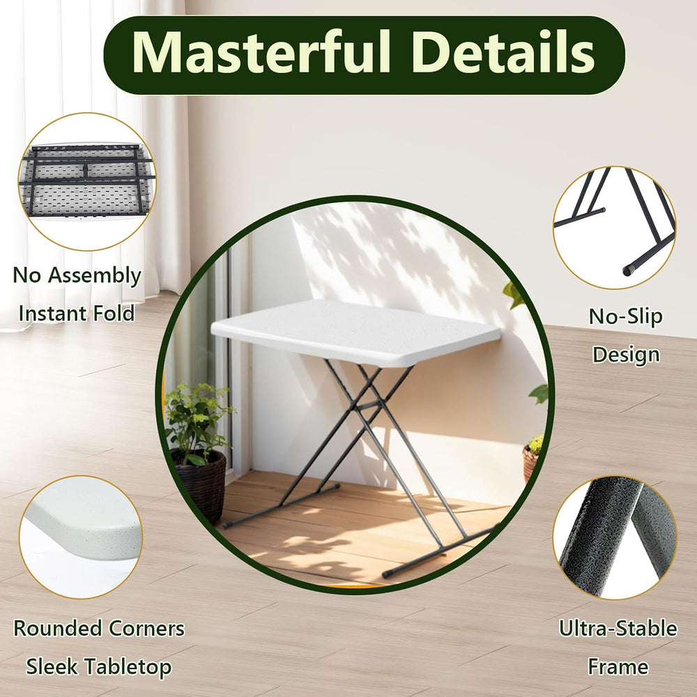 Folding Table 30 Inch - Small Desk Adjustable Height TV Tray for Laptop, Couc...