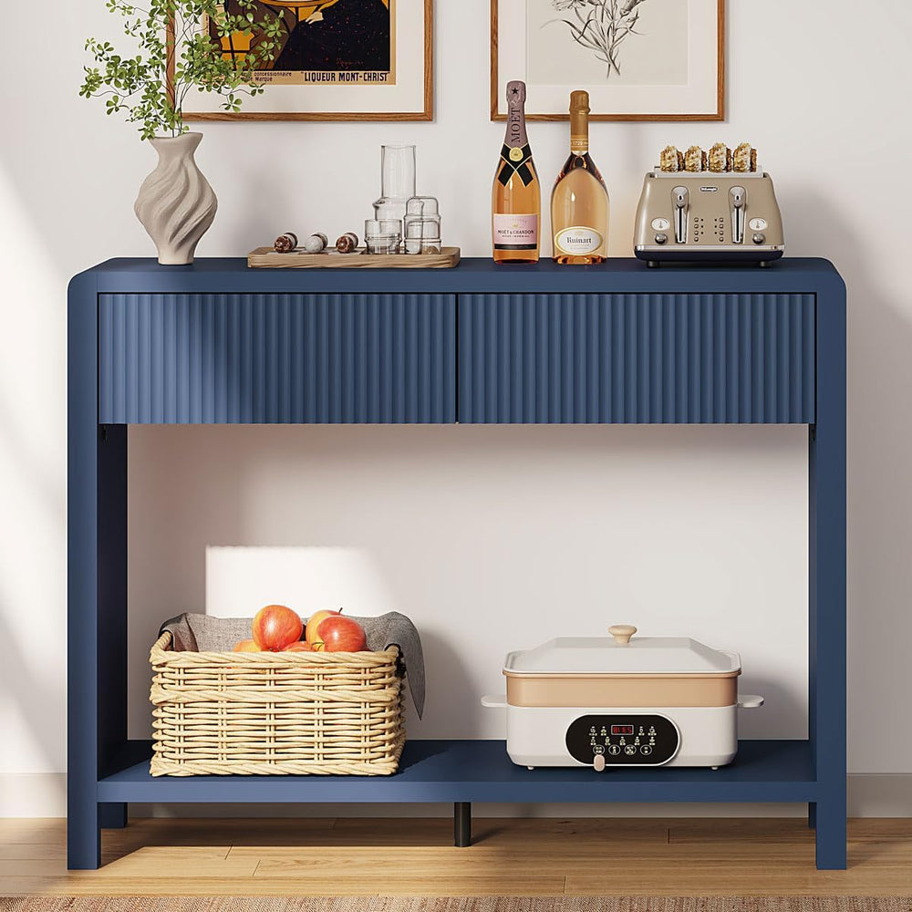 FATORRI Console Entryway Table with 2 Wood Fluted Drawers, 39.37" Blue |...