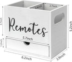 Remote Control Holder, 2 Slot TV Remote Holder& Desk Organizer with Drawers, Remote Organizer Caddy for Table, Wooden Remote Box for Nightstand,Media Storage Box for Living Room, Bed (White)