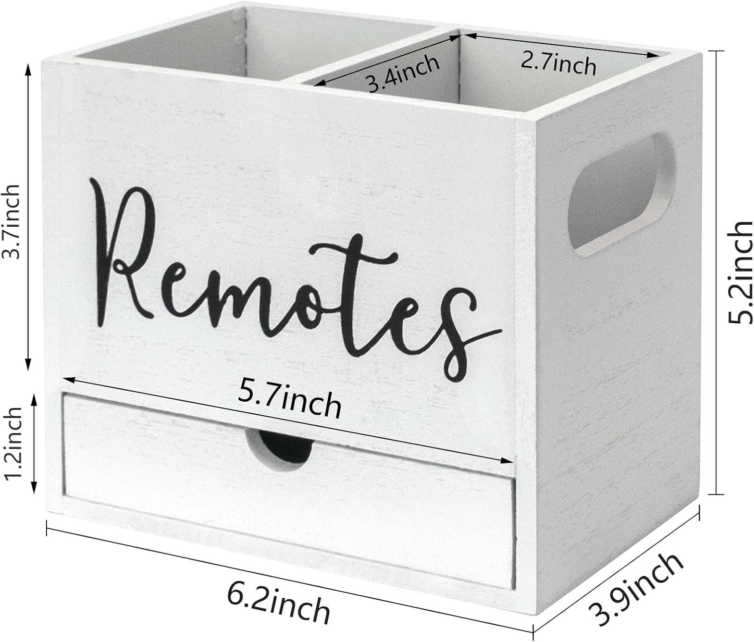 Remote Control Holder, 2 Slot TV Remote Holder& Desk Organizer with Drawers, Remote Organizer Caddy for Table, Wooden Remote Box for Nightstand,Media Storage Box for Living Room, Bed (White)