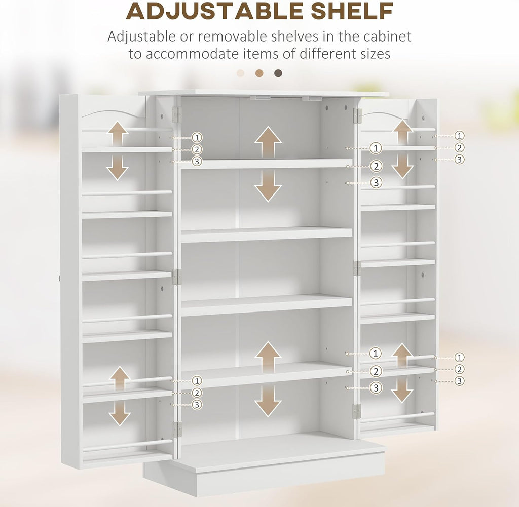 23.5" D*11.75" W*41" H Freestanding Storage Cabinet with 2 Drawers, 4 Shelves, Double Door with 10 Shelves, Modern Minimalist, Rectangular Kitchen Pantry, for Living Room, Dining Room, White