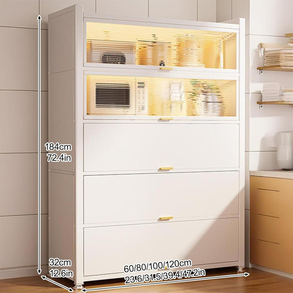 Tall Storage Cabinet with Glass Doors, Kitchen Pantry Cabinet Adjustable Shel...