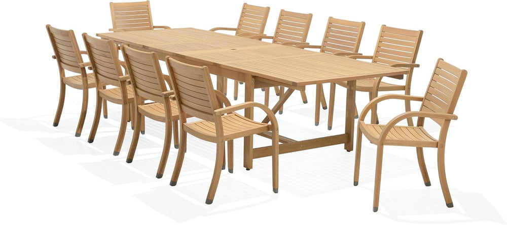 Amazonia Berlin 11-Piece Teak Finish Rectangular Extendable Patio Dining Set ...