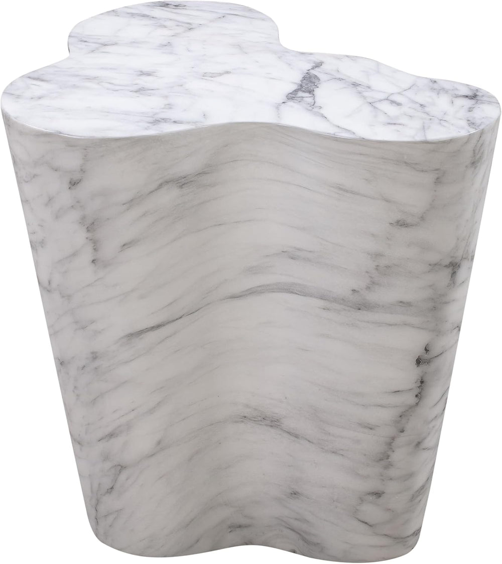 First of a Kind Tall Side Table in White Marble Concrete