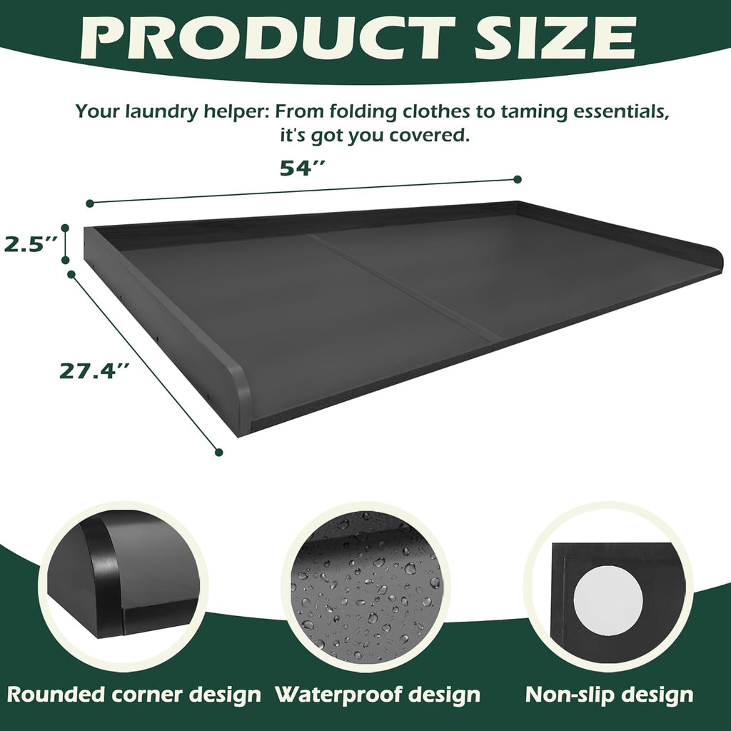 Royxen Washer Dryer Countertop, 27.4" x 54" Wood Universal Fit, Washer Dryer Topper, Laundry Room Organization, Laundry Countertop for Laundry Organization, Black