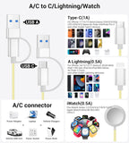 Temdan for Travel Vacation Essentials,3 in 2 USB C Cable for Apple Watch Charger/iPhone 17 Charger/Lightning,Multi Charging Cable Cord,Camping Essentials,Designed for iWatch &iPhone 16-12-4FT Yellow