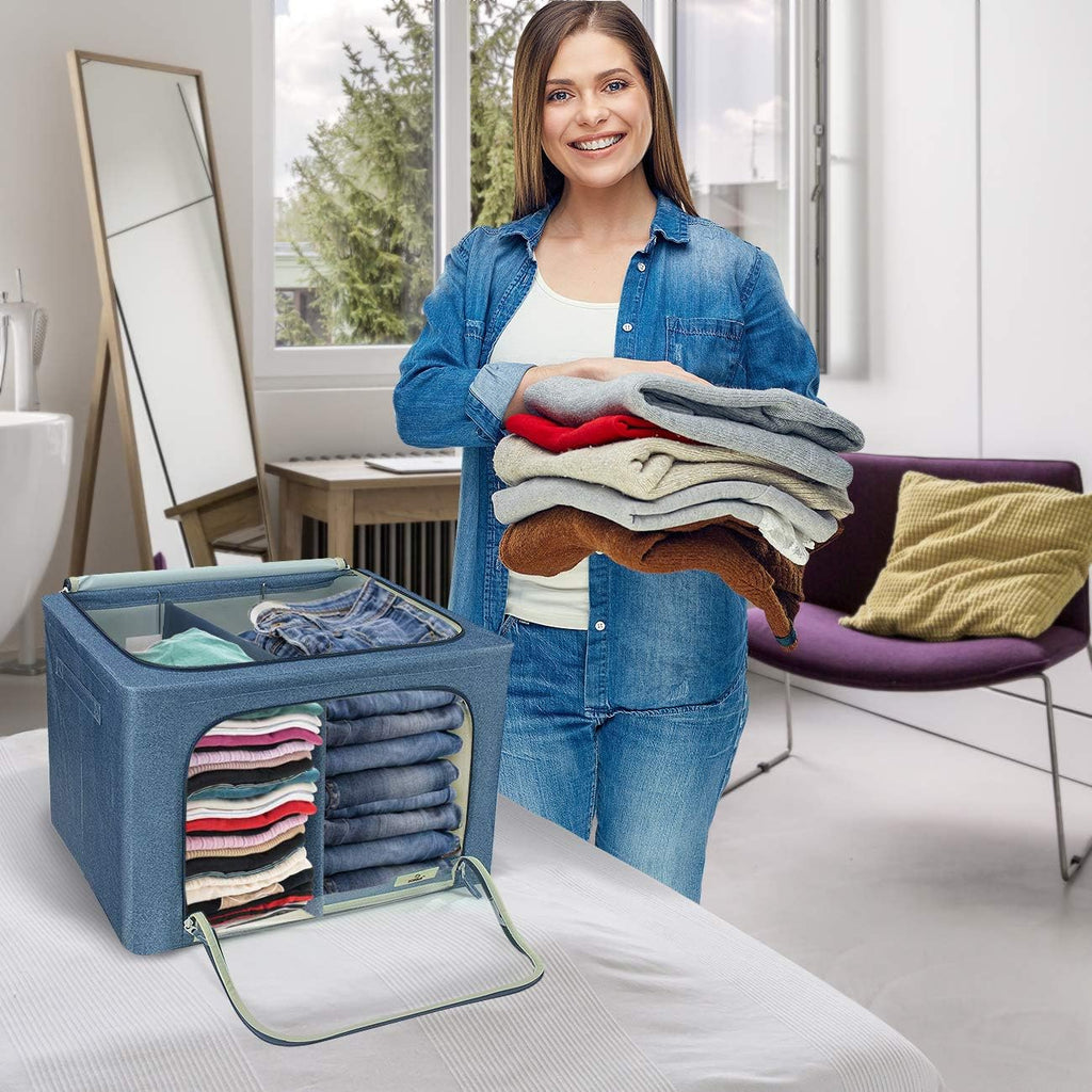 Sorbus Storage Bins with Divided Interior - Large Stackable & Foldable Organizer Containers with Metal Frame, Oxford Fabric, Large Window & Carry Handles - Organization for Bedroom, Linens & Clothes