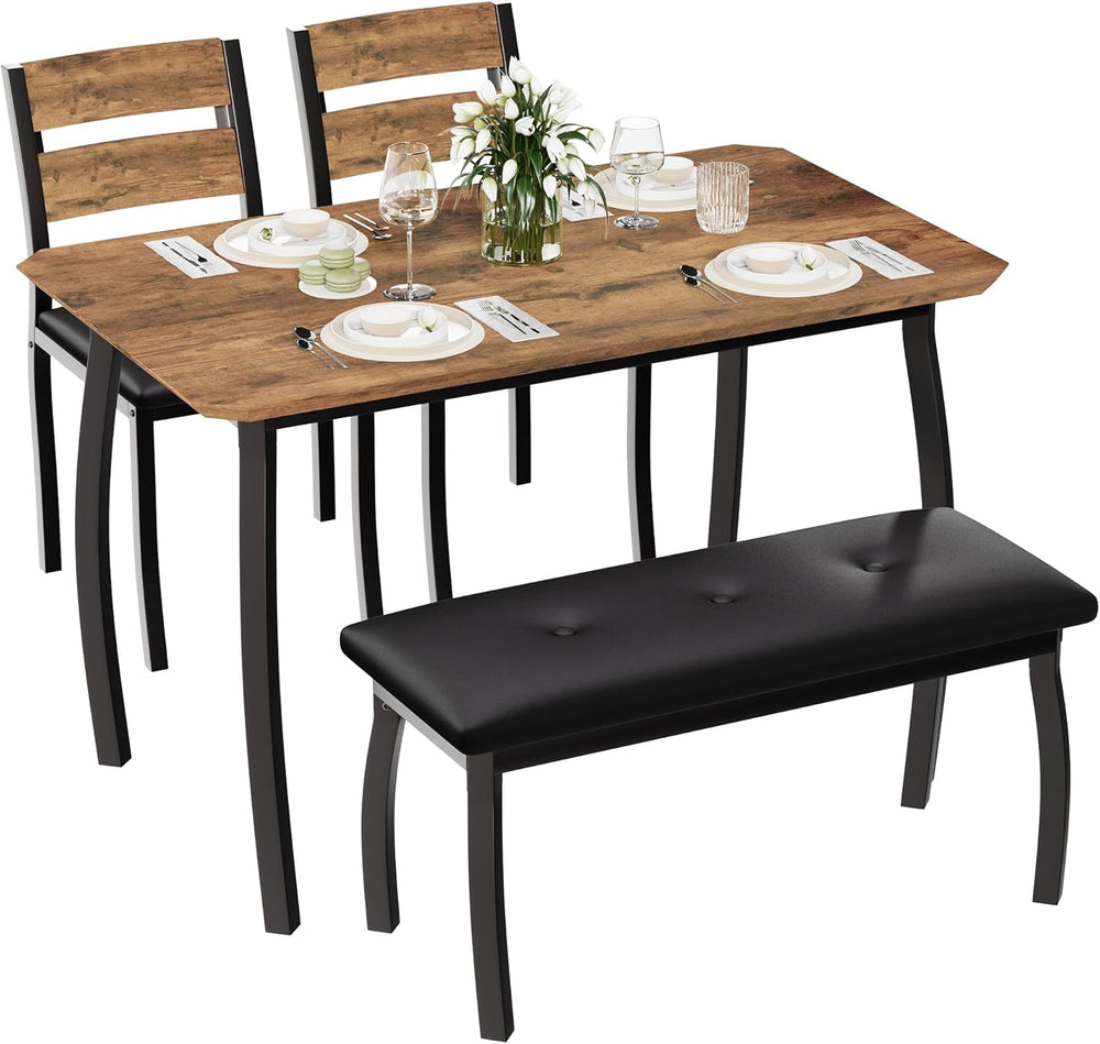 IDEALHOUSE 43'' Dining Table Set for 4, Wooden Kitchen Table with Uph...