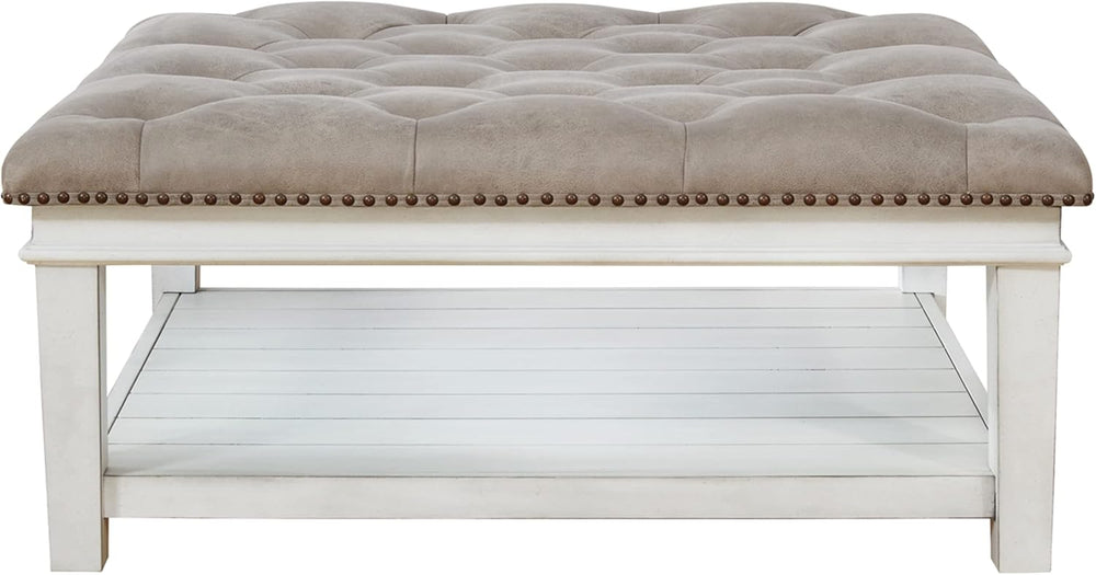 Signature Design by Ashley Kanwyn French Country Upholstered Square Ottoman C...