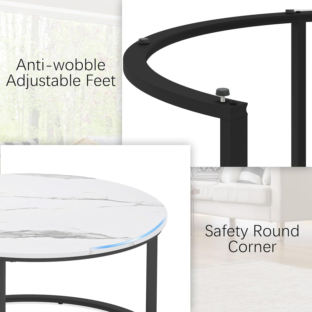 WiberWi Round Coffee Table Nesting Tables Set of 2, Large: Ø 34.0", Smal...