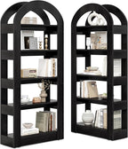 LITTLE TREE 5-Tier Bookshelf, Arch-Shaped Racks, Tall Standing Wooden Bookcase Display Shelf Modern Storage Solution (2, Black)