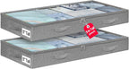punemi 5 Inches High Low Profile Under Bed Storage Containers，No-Structure,Soft Fabric Zippered Underbed Storage bins for Clothes and Blankets— Fits Under Crib, Couch or Dorm bed,2-Pack,Grey