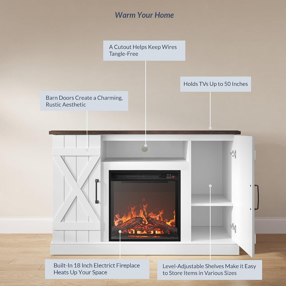 BELLEZE 47" TV Stand with 18" Electric Fireplace Heater & Media...