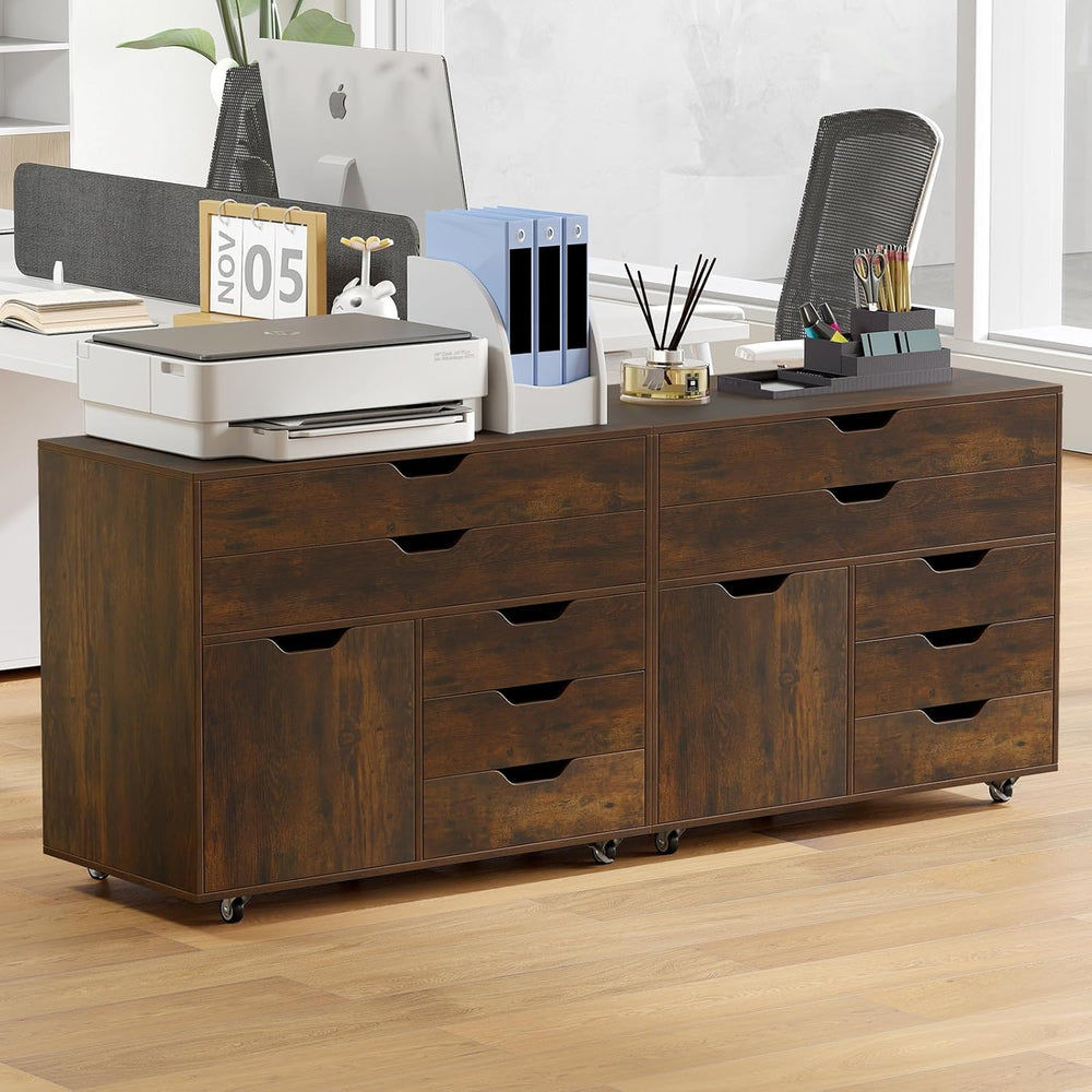 POWERSTONE Rolling File Cabinet 5-Drawer & One Side Door Storage Unit, Wo...