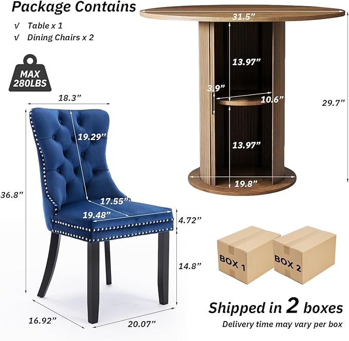 SoarFlash Kitchen Table and Chairs for 2, 31.5" Dining Table Set for 2 with Upholstered Chairs, 3 Piece Kitchen Table Set with Storage Shelf for Small Space, Apartment