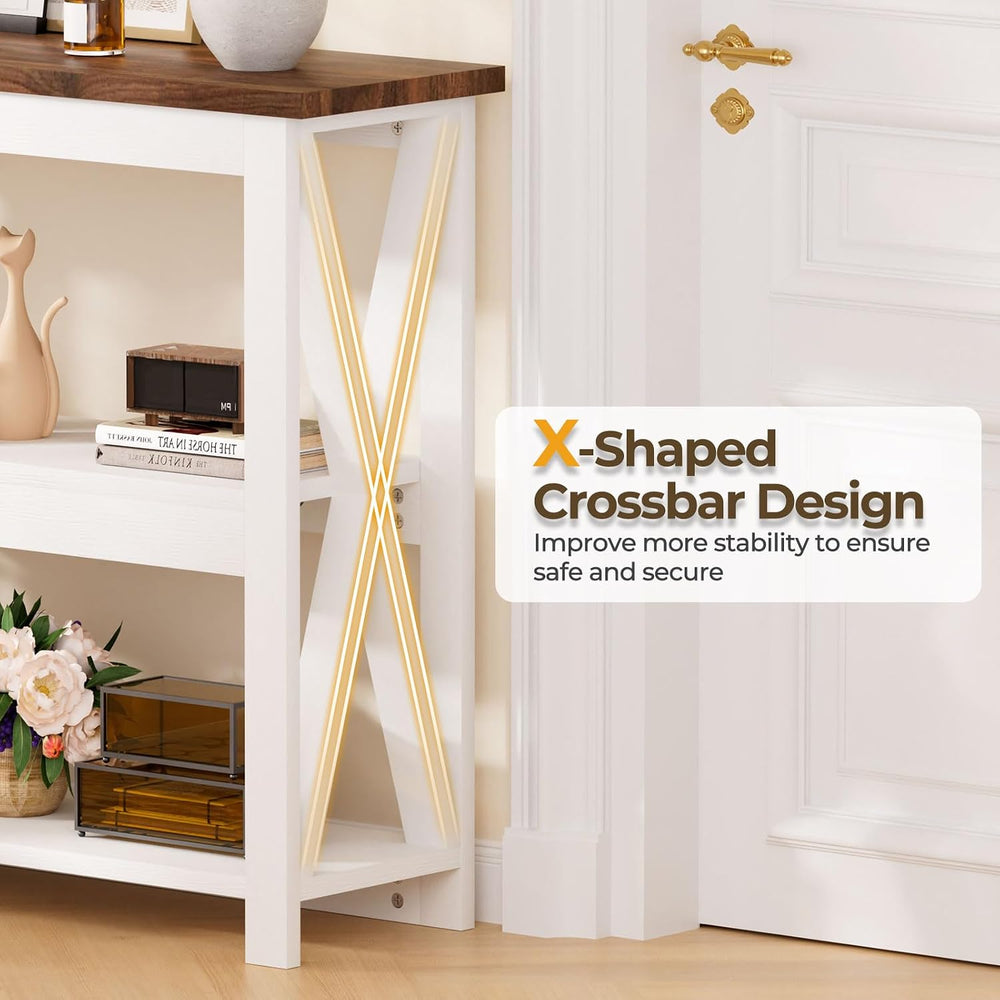 3-Tier Wood Entryway Table: 41" Narrow Console Shelf for Hallway - Farmh...