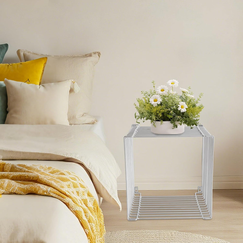 Square Geometry Side Table - Linear Metal End Table with 264 Lbs Capacity, Re...