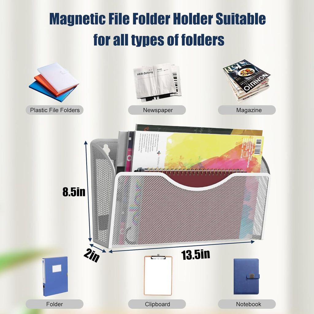 3 Pcs Magnetic File Holder for File Cabinets, Folder Holder Organizer- No Drilling Paper Document Holder, Large Capacity Office Hanging Magazine Rack for Refrigerator, Whiteboard, Office, Kitchen