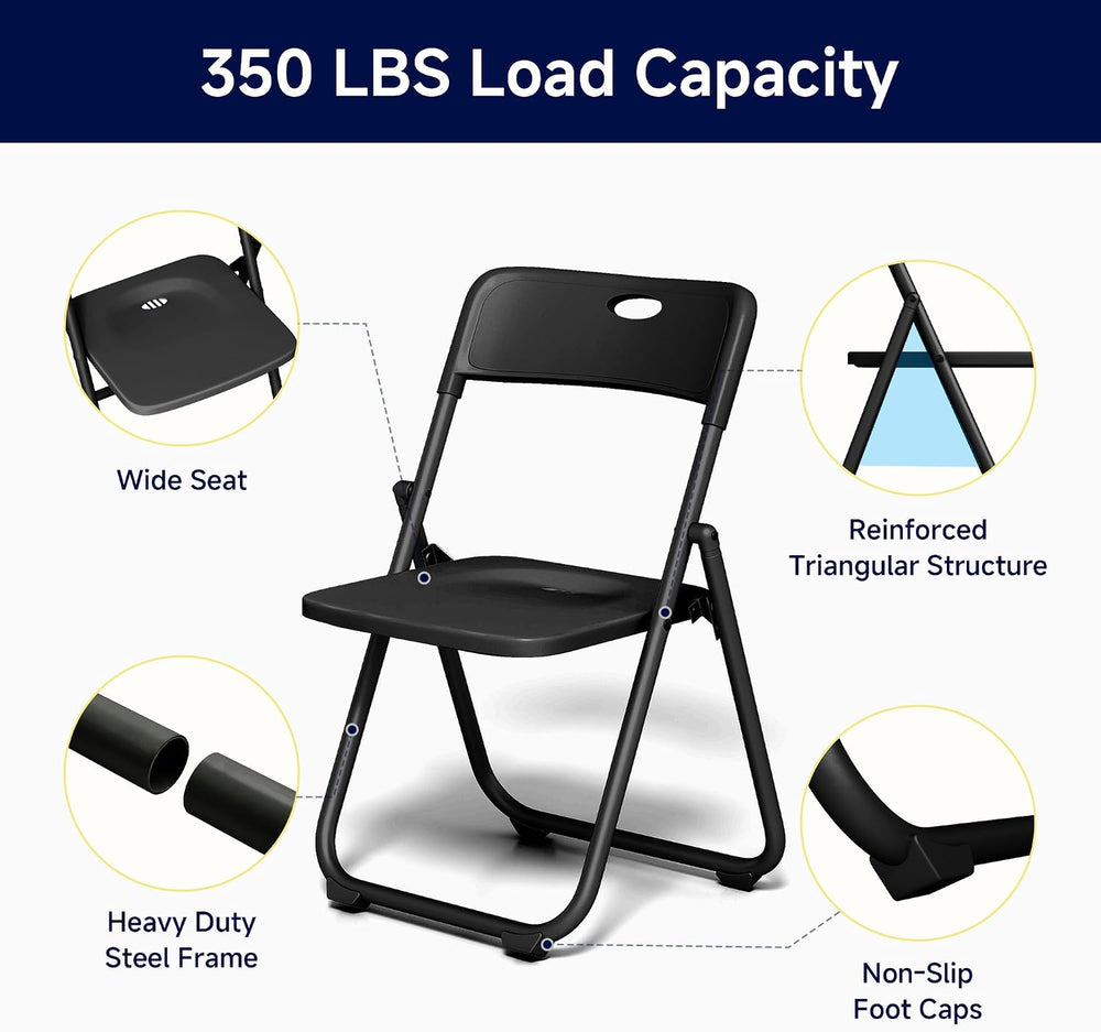 10 Pack Black Plastic Folding Chairs, Lightweight Foldable Chair with 350lbs ...