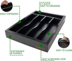 Expandable Bamboo Kitchen Drawer Organizer for Cutlery and Utensils, Adjustable Bamboo Wood Cutlery Tray in Drawer for Flatware and Silverware in Kitchen, (Black)