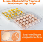 2 Pack Deviled Egg Containers with Lid and Handle, Durable Clear Plastic Deviled Egg Carrier Storage 48 Eggs, Stackable Egg Holder for Fridge, Portable Tray Platter for Party & Picnics-White
