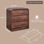 25" Tall Modern Nightstand with Charging Station, 23.6'' Wide Wood Bedside Table w/3 Storage Drawers, Small Dresser w/Curved Profile Design, End Table for Bedroom, Brown