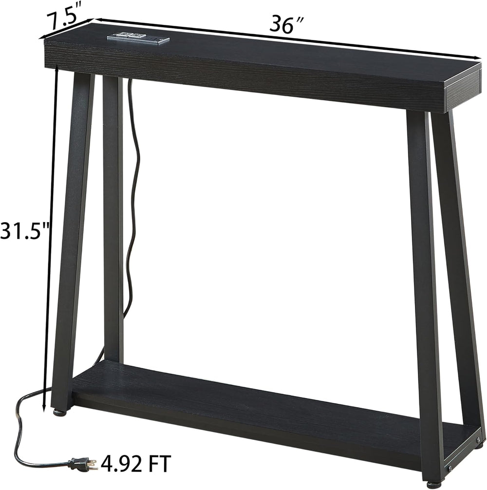 Narrow Small Entryway Table with Charging Station, 36 Inch Thin High Tall Con...