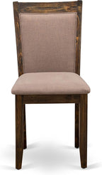 East West Furniture I2MZ7-748 7 Piece Modern Dining Table Set Consist of a Round Wooden Table with Pedestal and 6 Coffee Linen Fabric Upholstered Chairs, 48x48 Inch, Distressed Jacobean