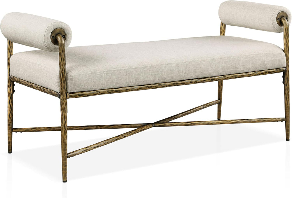 24/7 Shop at Home Lalia Upholstered 48-inch Metal Bench with Padded Roll Arms...
