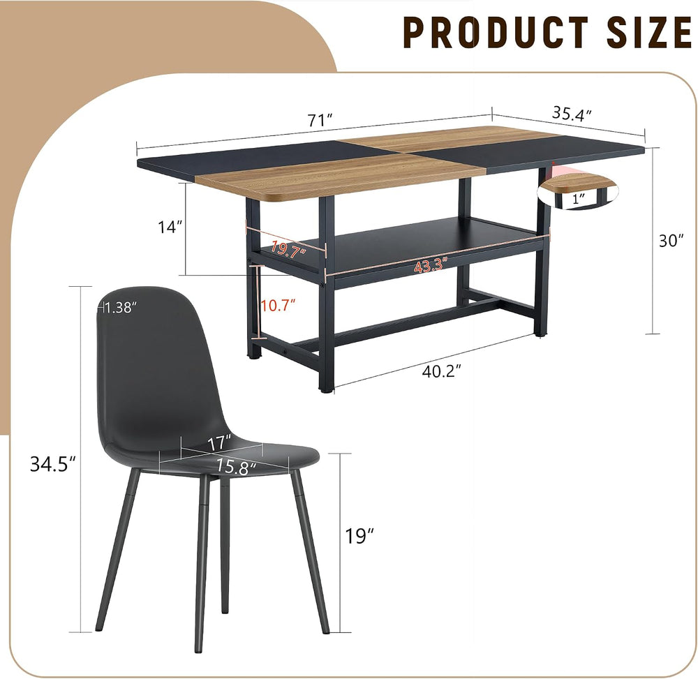 71"Modern Dining Table Set for 6 - Wood Kitchen Table with Storage Shelf...