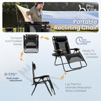 PHI VILLA XXL Oversized Padded Zero Gravity Chair, Foldable Patio Recliner, 30" Wide Seat Anti Gravity Lounger with Cup Holder, Support 400 LBS (Black)