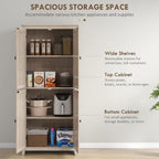 31.5" D*15.75" W*71.75" H Natural Wood Kitchen Pantry with 2 Shelves, 2 Double Doors, Farmhouse Rectangular Storage Cabinet, for Living Room, Dining Room