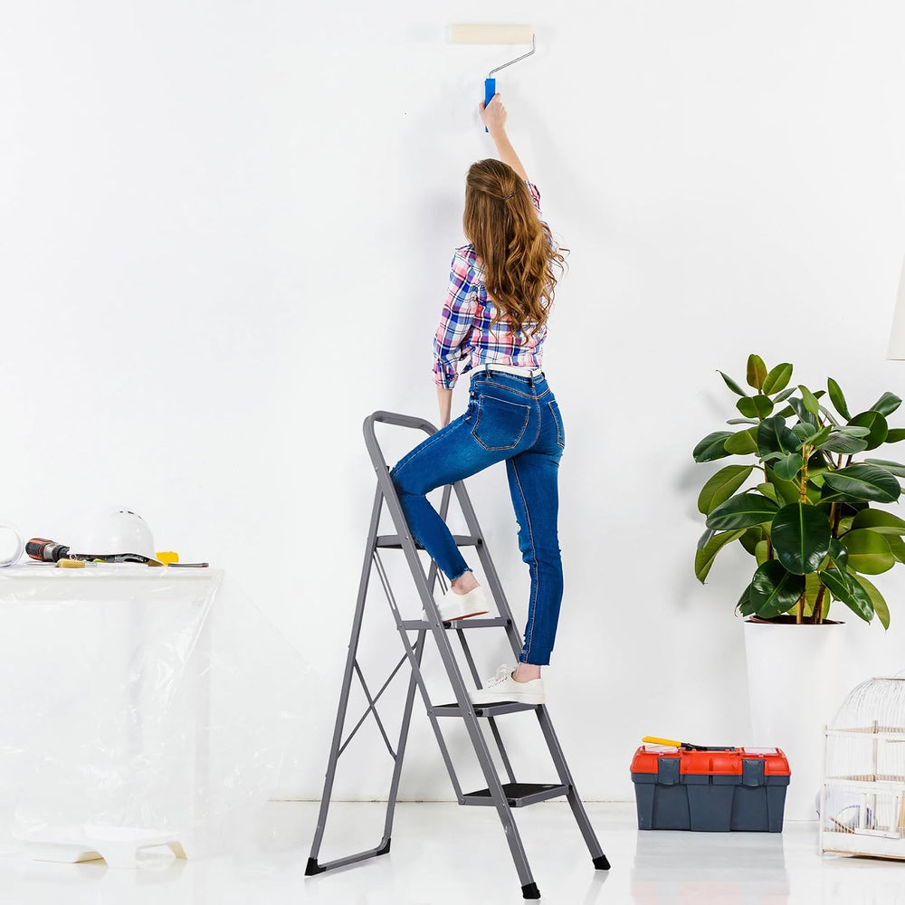 F2C Step Ladder Folding Stool Ladder with Convenient Handgrip, Sturdy Wide An...