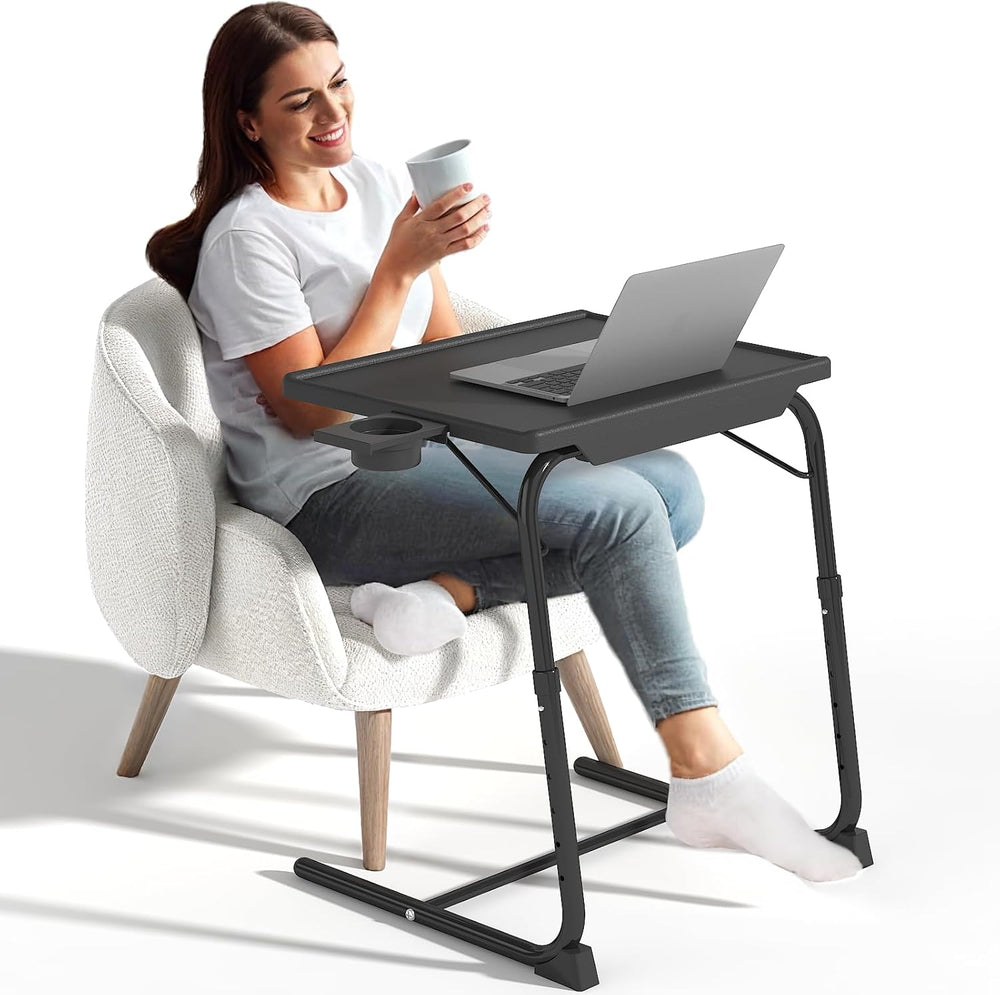 TV Tray Table, Adjustable TV Dinner Table for Eating on Couch with Cup Holder...