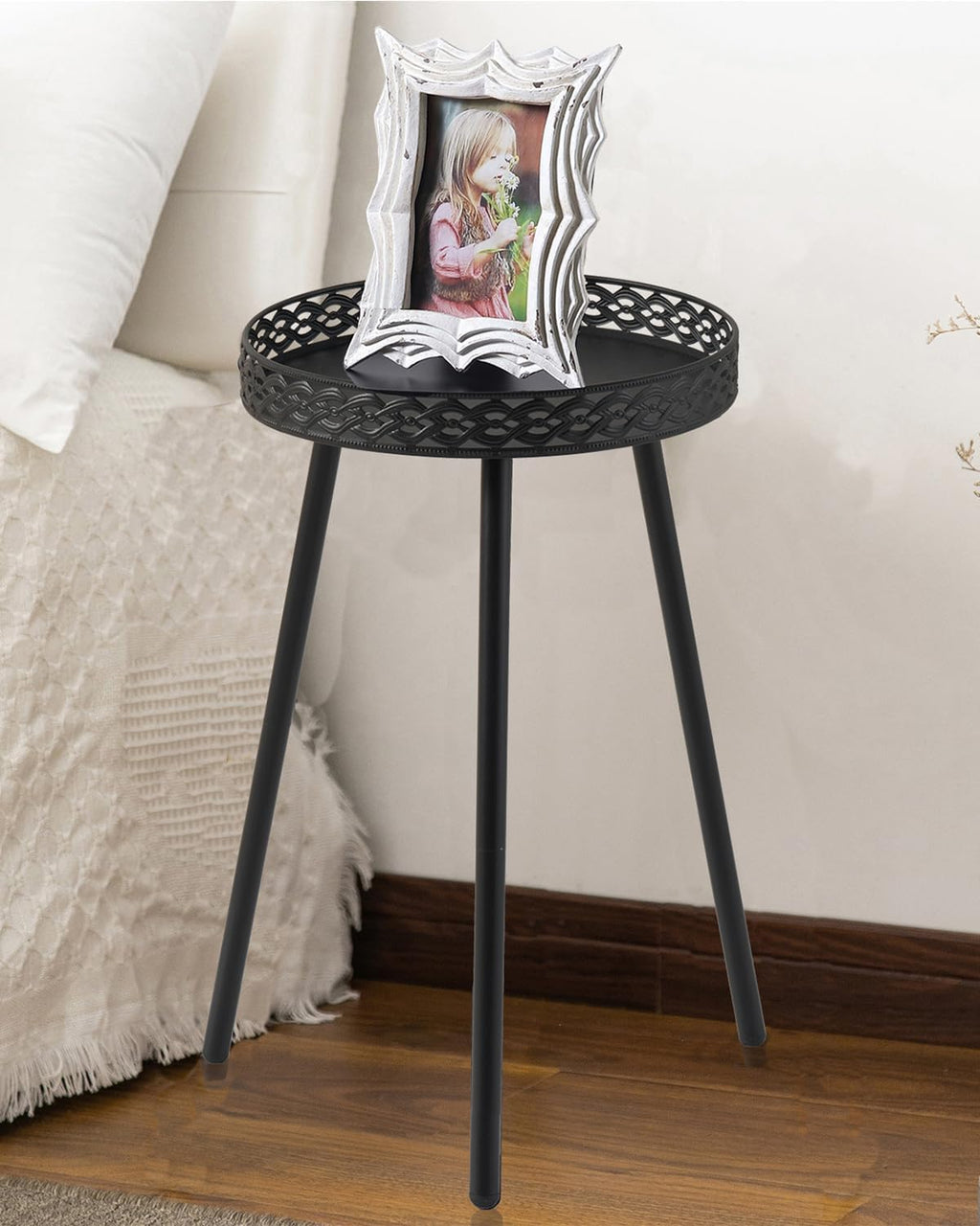 Side Table for Living Room: Small Round End Table for Housewife - Black