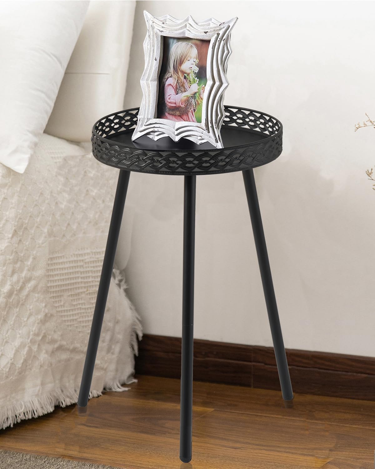 Side Table for Living Room: Small Round End Table for Housewife - Black