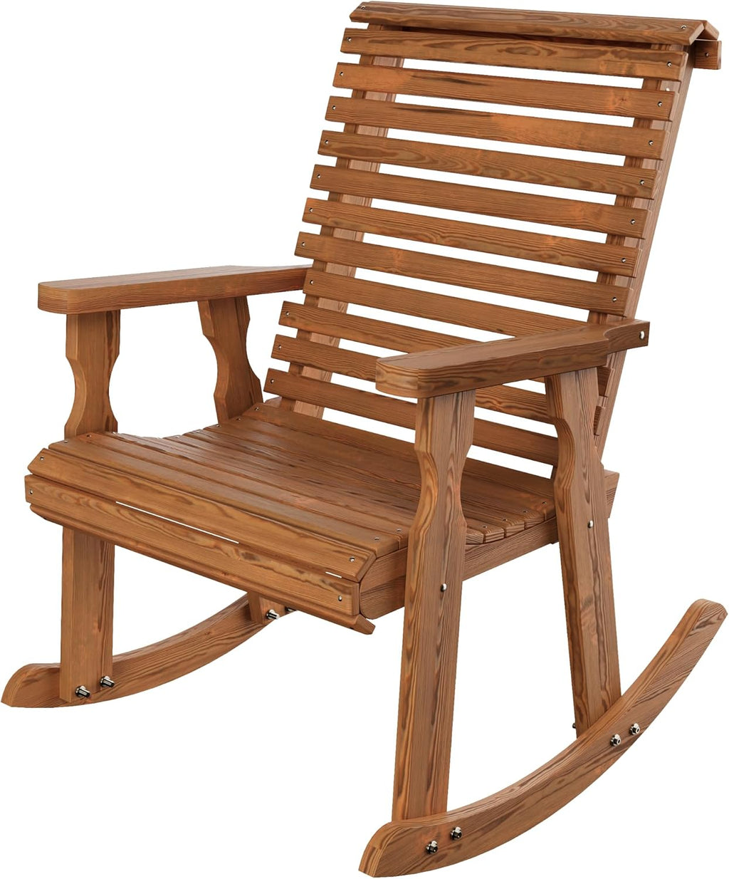 Amish Heavy Duty 600 Lb Roll Back Pressure Treated Rocking Chair (Oak Stain)