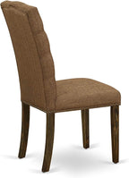 East West Furniture F2EL5-718 5 Piece Kitchen Table & Chairs Set Includes a Round Dining Table with Pedestal and 4 Brown Linen Linen Fabric Parson Chairs, 48x48 Inch, Distressed Jacobean