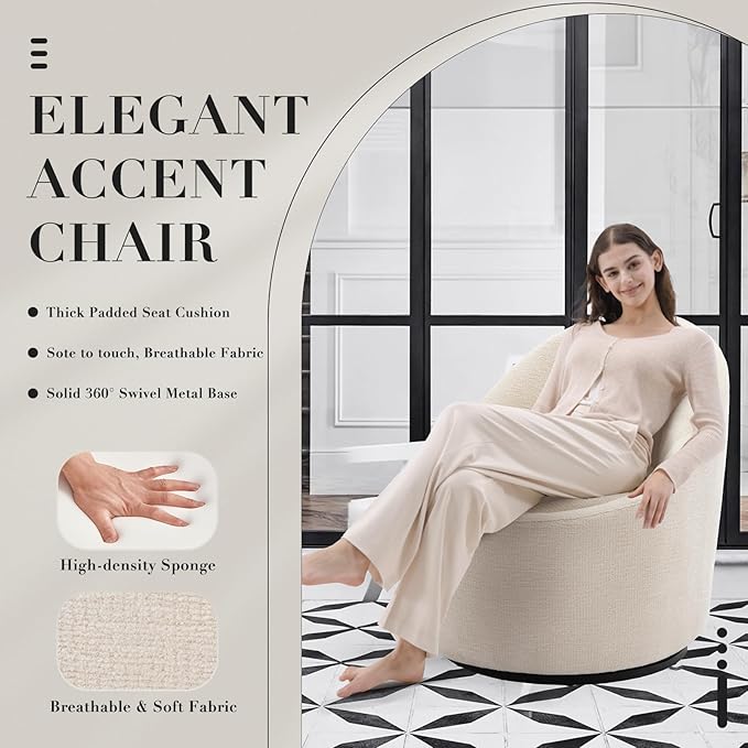 COLAMY Swivel Accent Chair Set of 2, 360° Swivel Round Chair with Hidden Storage, Modern Small Barrel Armchair for Living Room/Bedroom, Beige
