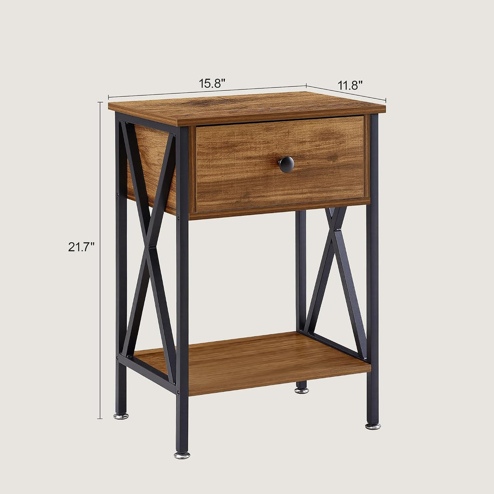 VECELO Night Stand Set of 2, End Tables with Drawer, 2-Tier Bedside Tables wi...