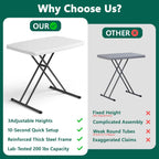 30 Inch Folding Table, Adjustable Height TV Tray for Small Spaces, Heavy Duty Foldable Utility Table for Laptop, Dining, Camping, No Assembly, 200 lbs Capacity, White Granite